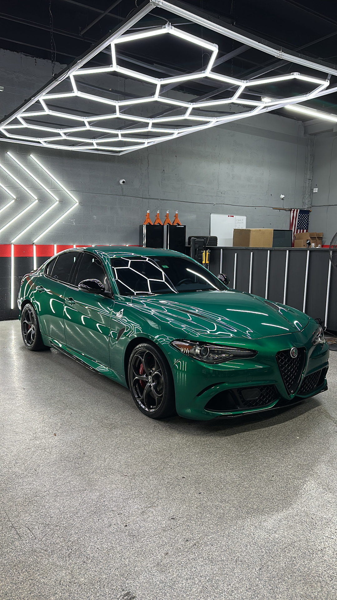 Alfa Romeo Giulia Quadrifoglio green ceramic coating Miami detailing studio