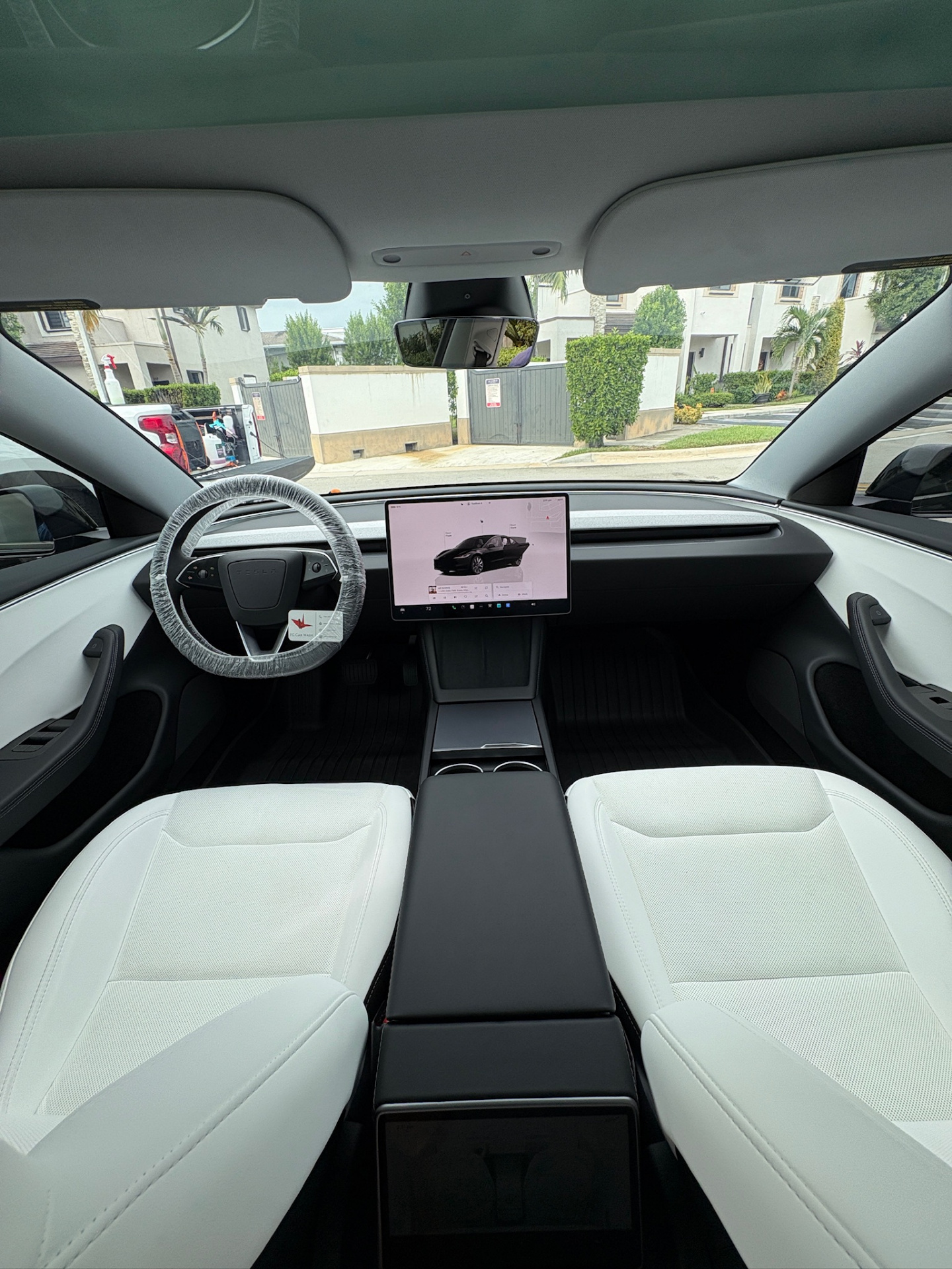 Tesla Model 3 white interior deep cleaning and detailing Miami